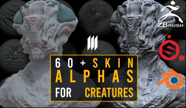 ArtStation Marketplace – 60 Skin Alphas For Creatures / Zbrush / Substance Painter / Blender