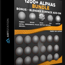 ARTSTATION – 1200+ ALPHAS BUNDLE FOR ZBRUSH, BLENDER. SURFACE ADD-ON FOR BLENDER (Premium)